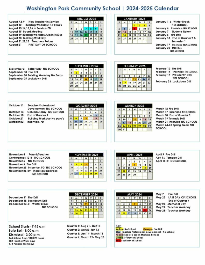 School Calendar & Events - Washington Park Community School